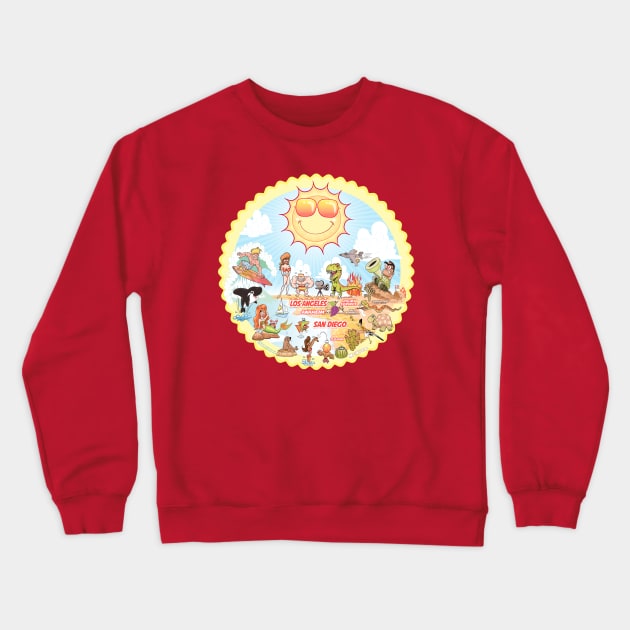 California Beach Paradise Crewneck Sweatshirt by cartoonasaurus